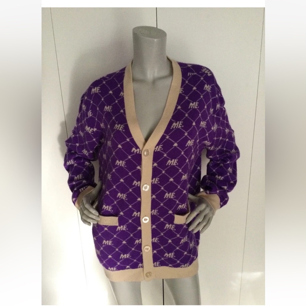 Melody Ehsani ME Monogram Knit Purple/Beige Cardigan Size XL